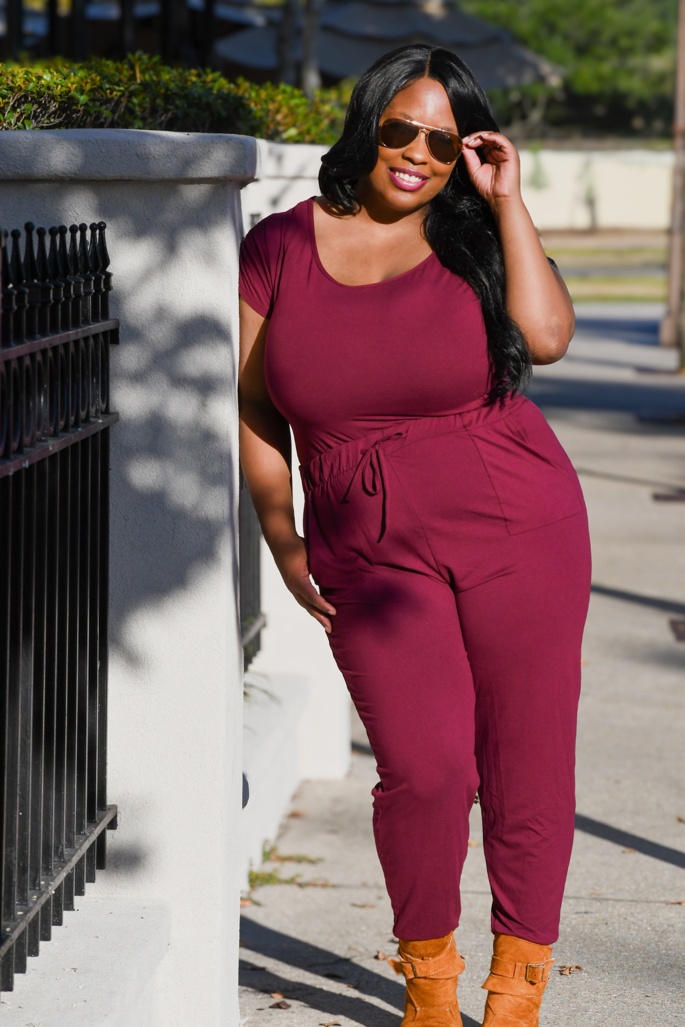 [PLUS] Stretchy Drawstring  Short Sleeve Jumpsuit