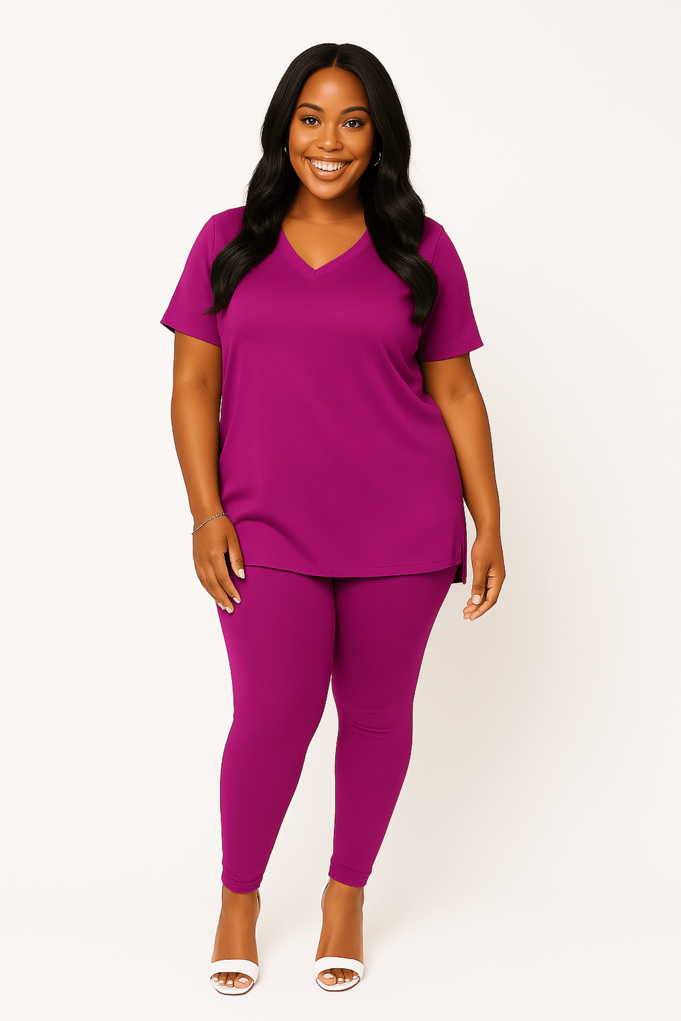 Microfiber V-Neck Top & Leggings (Plum)