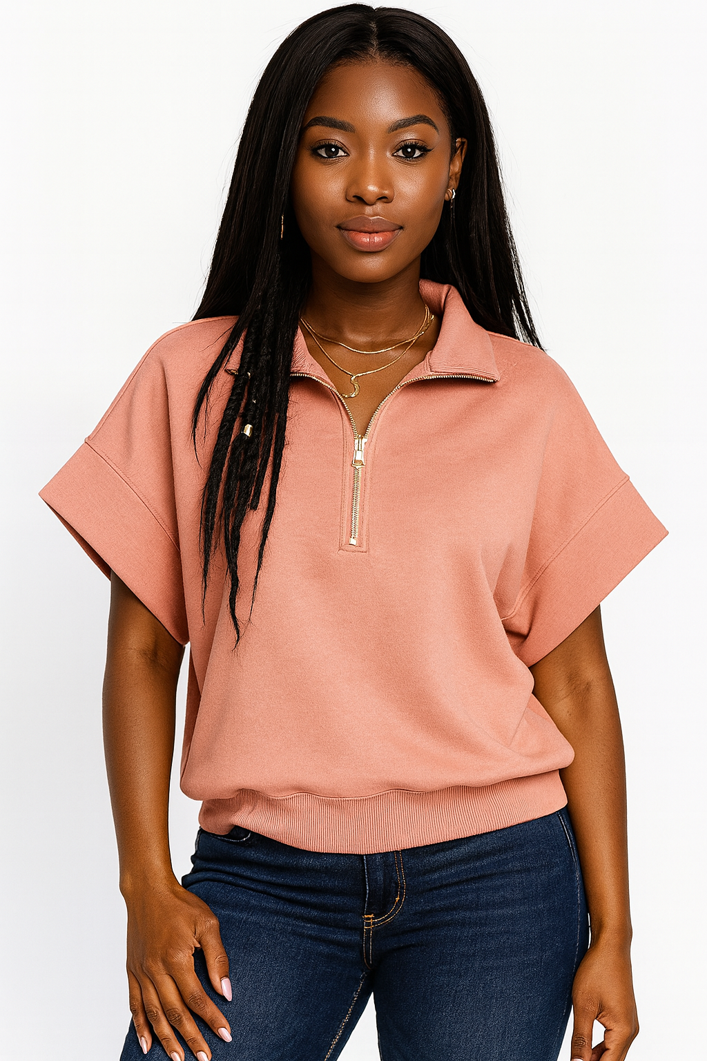 Size Scuba High Neck Half Zip Short Sleeve Top