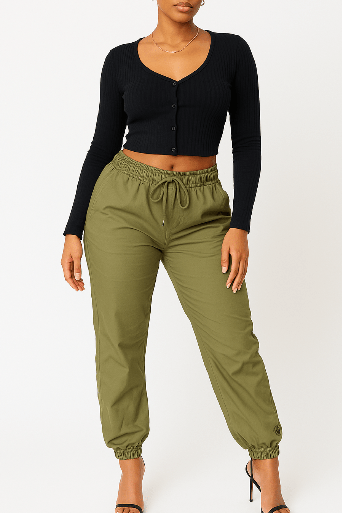 Cuffed Elastic Denim Jogger Pants
