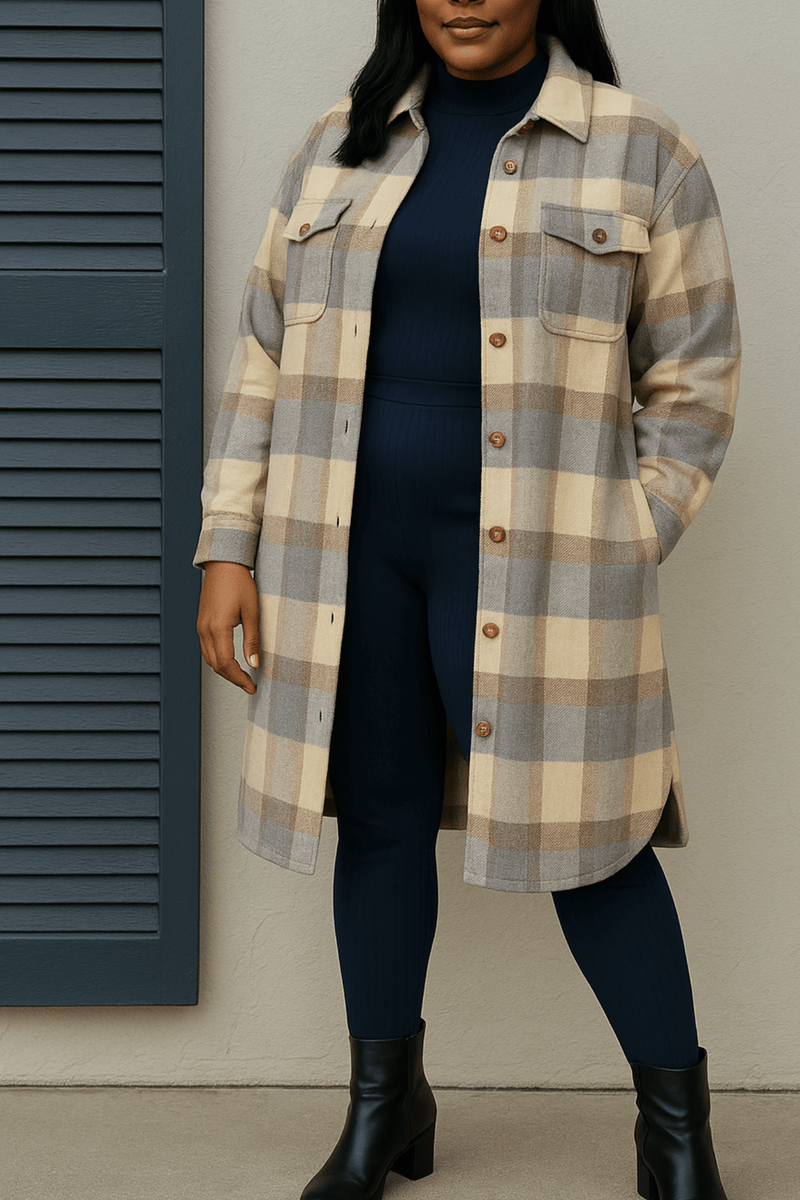 Plaid Buttoned Shacket Coat