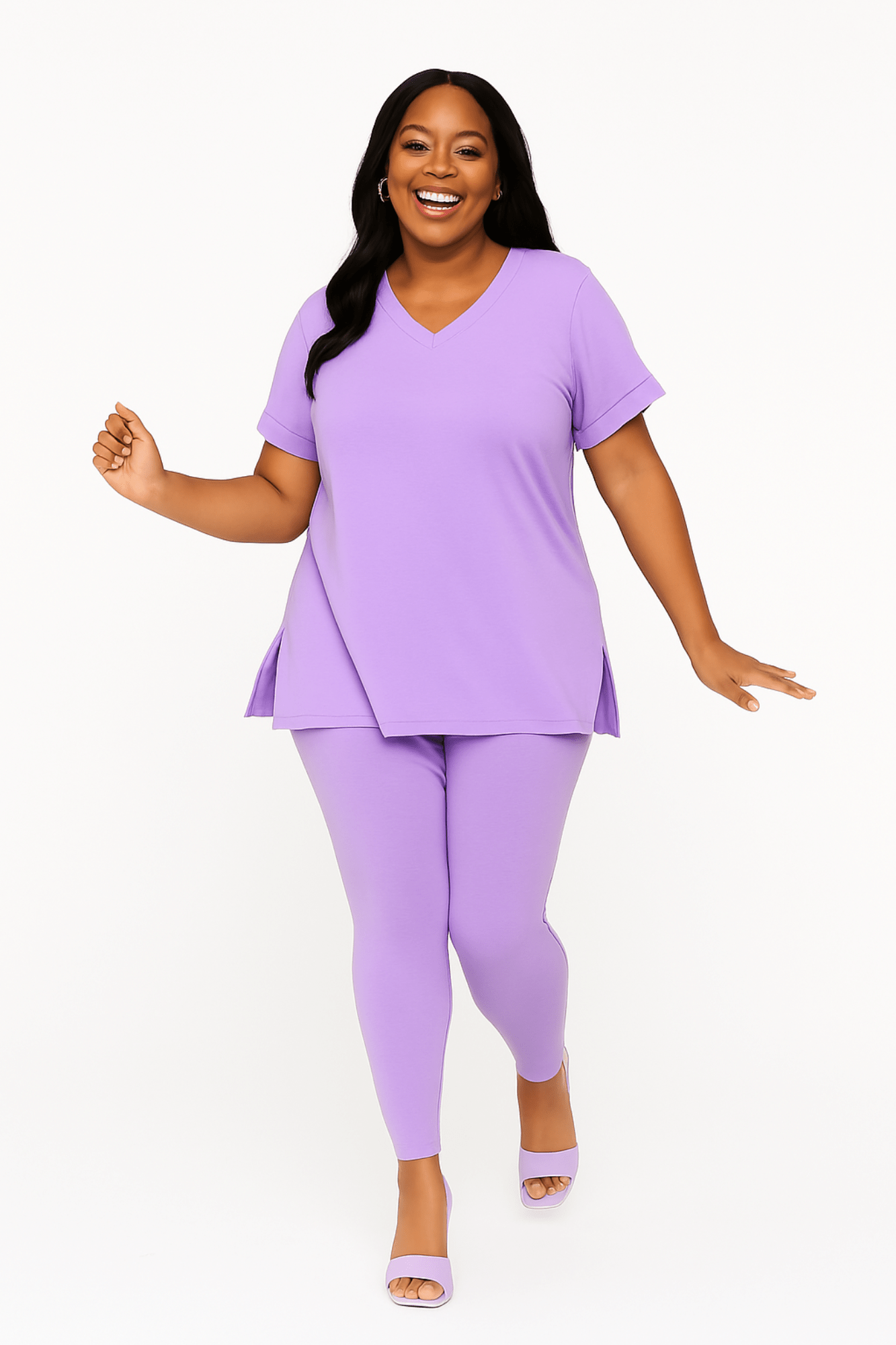 Microfiber V-Neck Top & Leggings (Lavender)