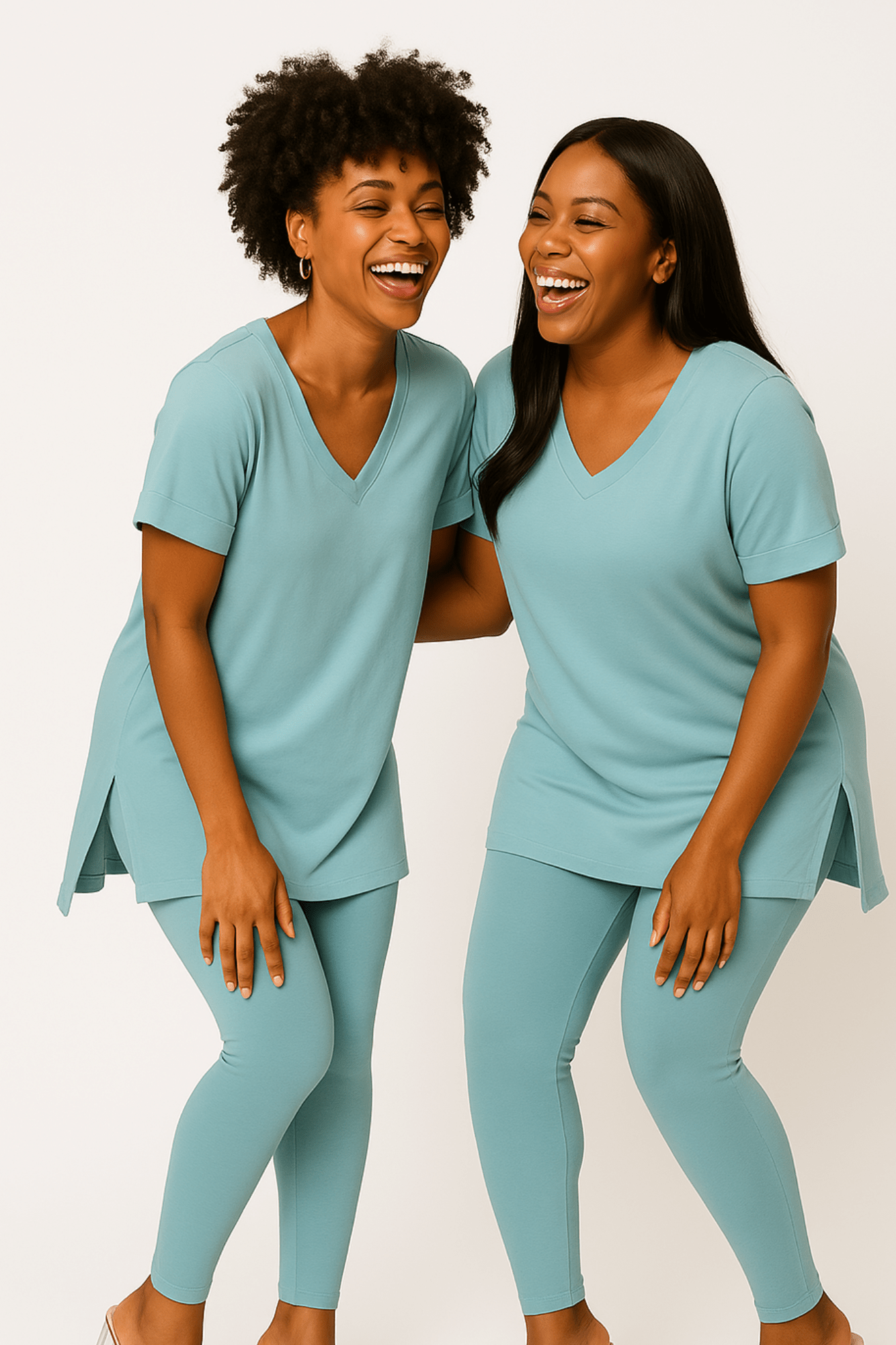 Microfiber V-Neck Top & Leggings (Dusty Teal)