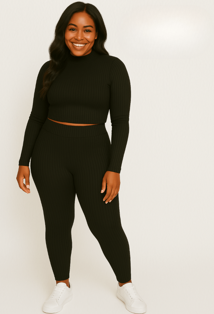 Ribbed Mock Neck Long Sleeve Top & Leggings Set