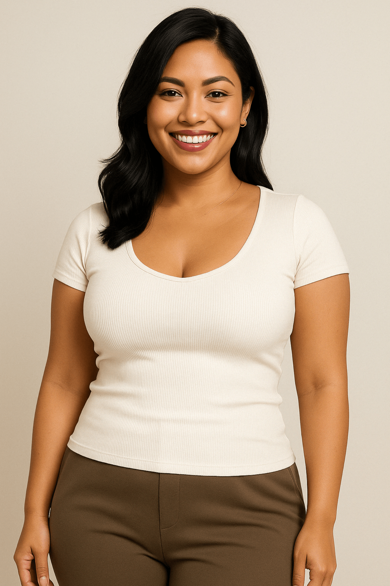 Ribbed V-Neck Short Sleeve Top