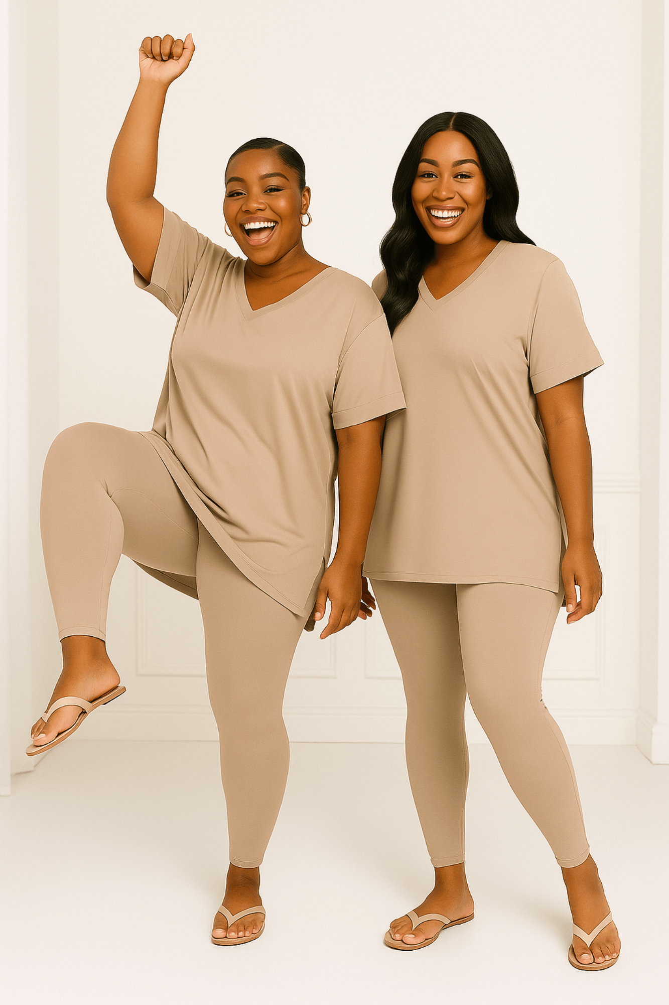 Microfiber V-Neck Top & Legging Set  (Ash Mocha)