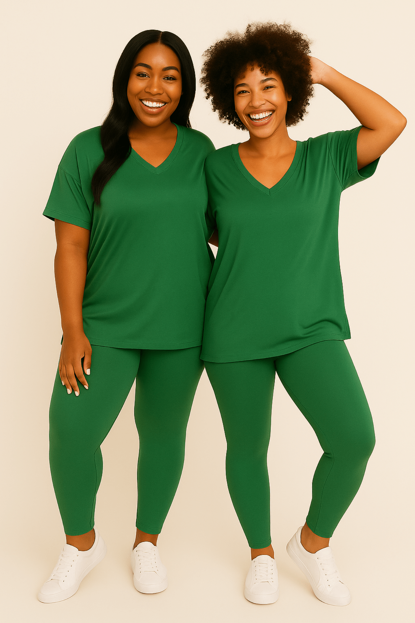 Microfiber V-Neck Top & Leggings  (Forest)