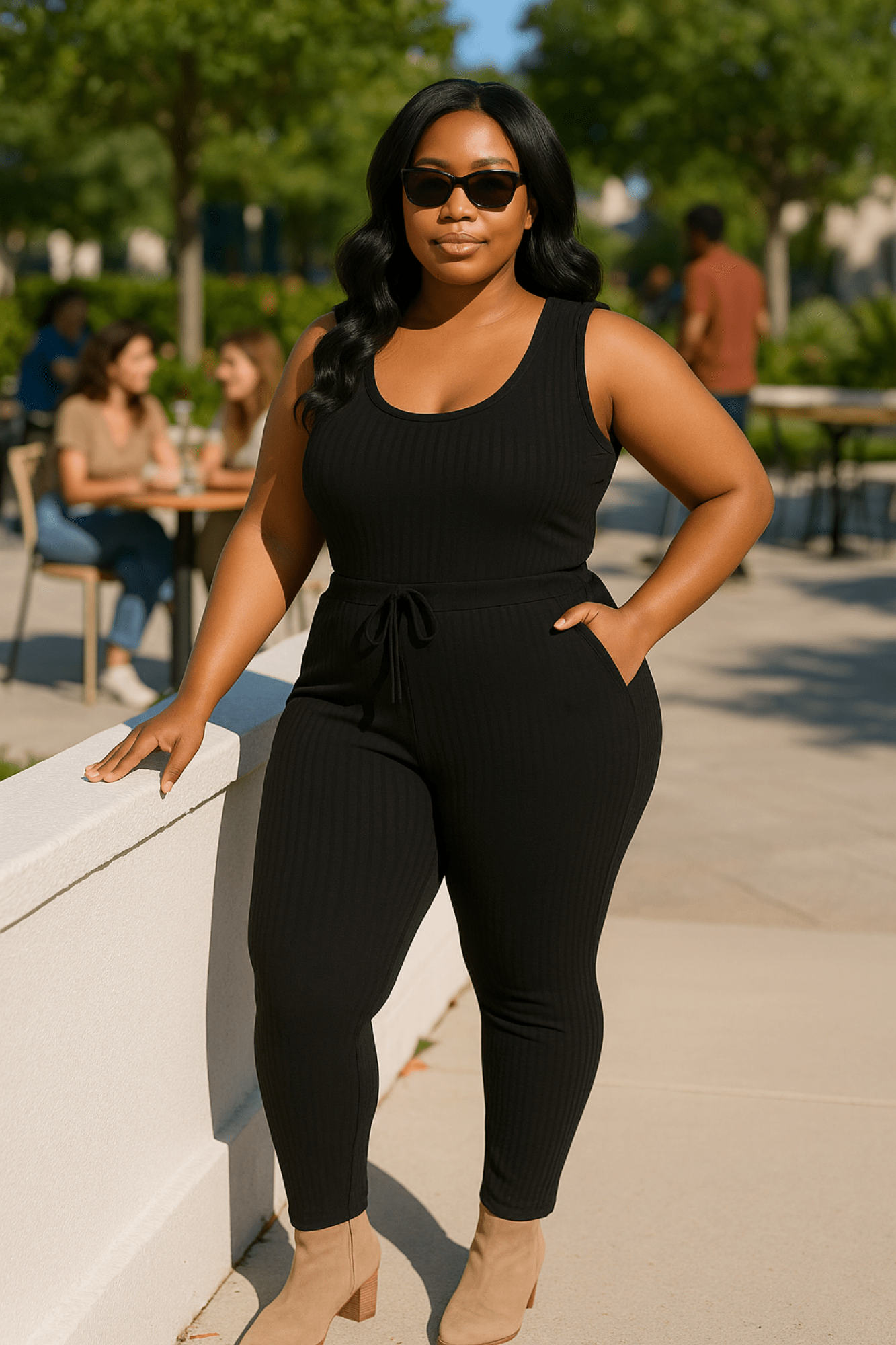 Ribbed Sleeveless Drawstring Jumpsuit